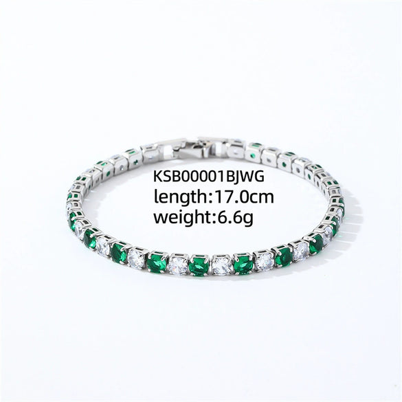 Colorful Zircon Glass Inlaid Light Luxury Style Copper Golden Plated Tennis Chain Bracelet For Women
