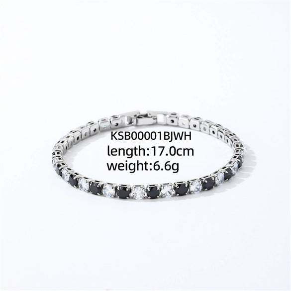 Colorful Zircon Glass Inlaid Light Luxury Style Copper Golden Plated Tennis Chain Bracelet For Women