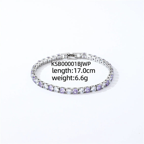 Colorful Zircon Glass Inlaid Light Luxury Style Copper Golden Plated Tennis Chain Bracelet For Women