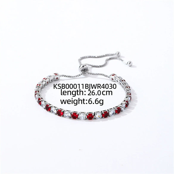 Colorful Zircon Glass Inlaid Light Luxury Style Copper Golden Plated Tennis Chain Bracelet For Women