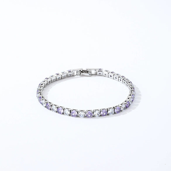Colorful Zircon Glass Inlaid Light Luxury Style Copper Golden Plated Tennis Chain Bracelet For Women