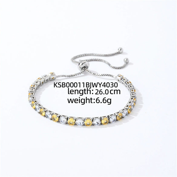 Colorful Zircon Glass Inlaid Light Luxury Style Copper Golden Plated Tennis Chain Bracelet For Women