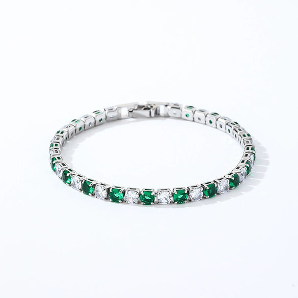 Colorful Zircon Glass Inlaid Light Luxury Style Copper Golden Plated Tennis Chain Bracelet For Women