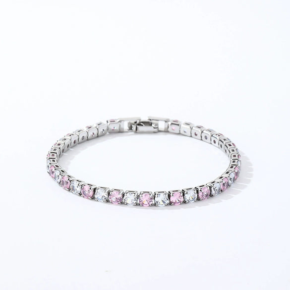 Colorful Zircon Glass Inlaid Light Luxury Style Copper Golden Plated Tennis Chain Bracelet For Women
