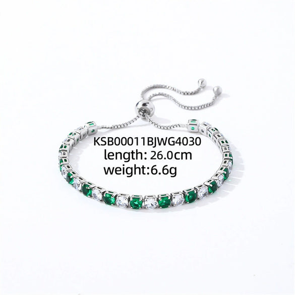 Colorful Zircon Glass Inlaid Light Luxury Style Copper Golden Plated Tennis Chain Bracelet For Women