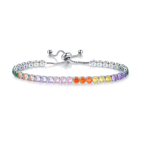 Colorful Zircon Glass Inlaid Light Luxury Style Copper Golden Plated Tennis Chain Bracelet For Women