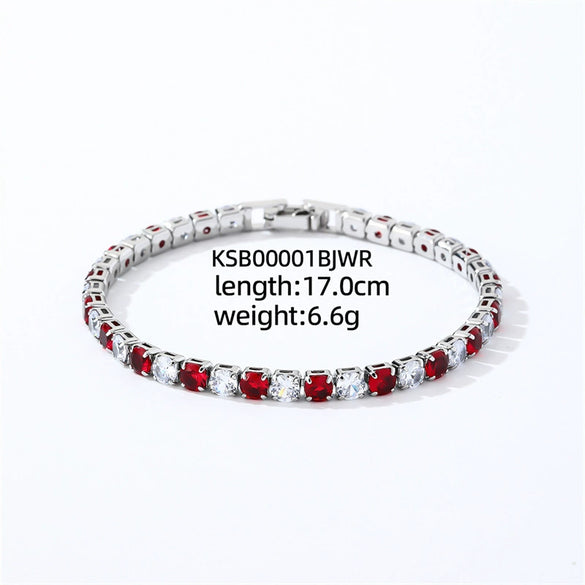Colorful Zircon Glass Inlaid Light Luxury Style Copper Golden Plated Tennis Chain Bracelet For Women