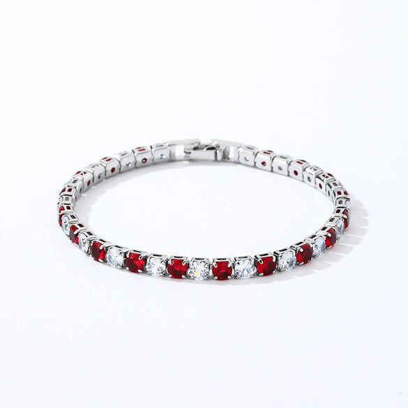 Colorful Zircon Glass Inlaid Light Luxury Style Copper Golden Plated Tennis Chain Bracelet For Women