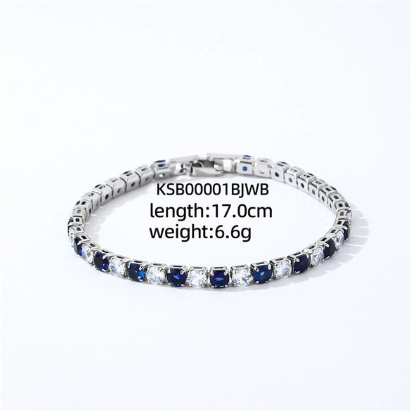 Colorful Zircon Glass Inlaid Light Luxury Style Copper Golden Plated Tennis Chain Bracelet For Women