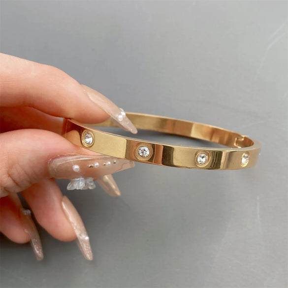 Commute Solid Color Stainless Steel Inlay Rhinestones Bangle
