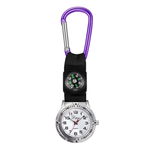 Compass Carabiner Nurse Watch Simple Fashion Leisure Watch With Round Dial And Canvas Strap And Alloy Case