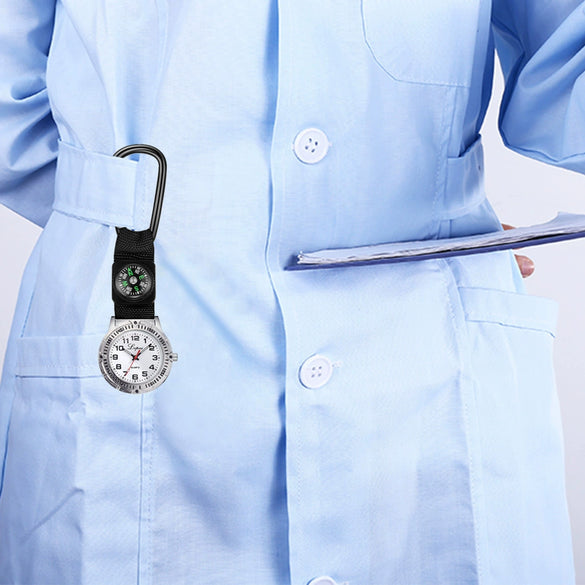 Compass Carabiner Nurse Watch Simple Fashion Leisure Watch With Round Dial And Canvas Strap And Alloy Case