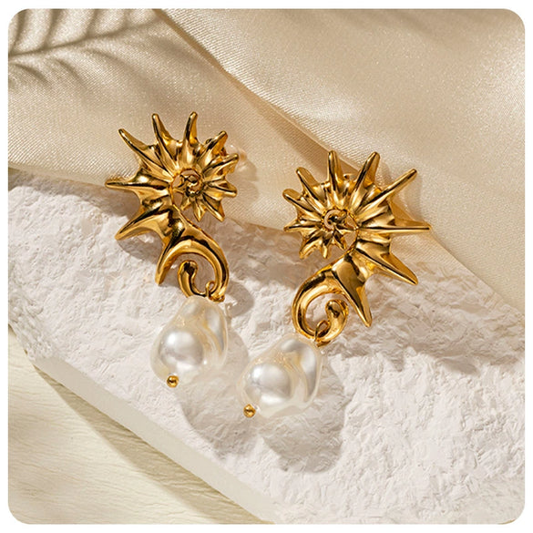 Conch Pearl And Stainless Steel Earrings With Animal And Zodiac Patterns For Women