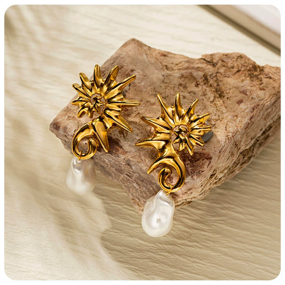 Conch Pearl And Stainless Steel Earrings With Animal And Zodiac Patterns For Women