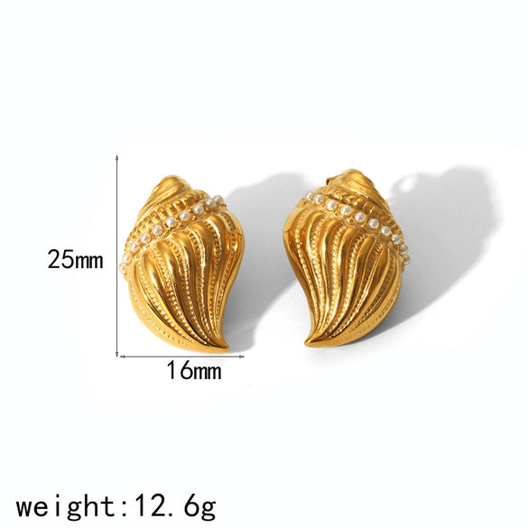 Conch Titanium Steel Stainless Steel Electroplated Women's Exaggerated Natural Style Earrings
