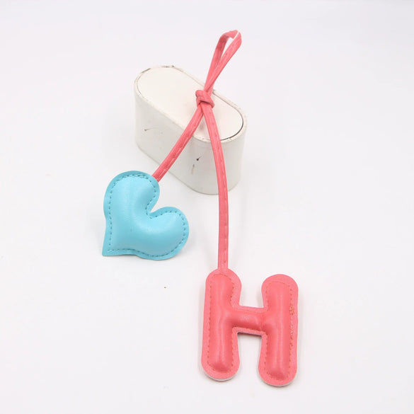 Contrast Color Letter Love Artificial Leather Bag With Diy Knot Lanyard Pendant Accessories Featuring Little Bear Pig Small Animal Patterns And Electroplating Processing