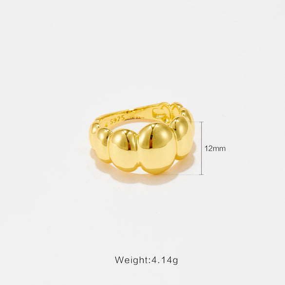 Convex Oval Copper Ring With Geometric Design Electroplated 18K Gold For Women Fashion Jewelry