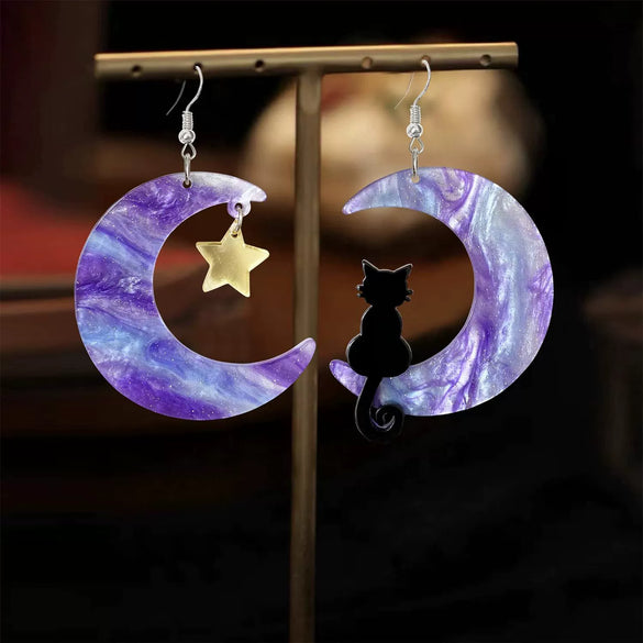 Cool Creative Halloween Moon Bat Acrylic Handmade Earrings