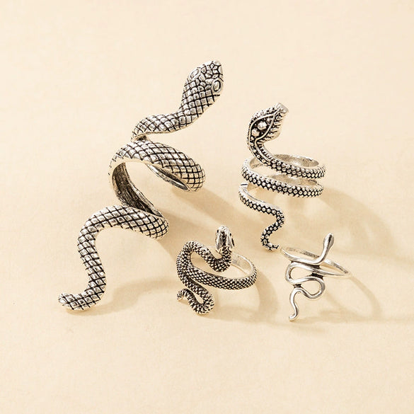 Cool Punk Style Unisex Snake Pattern Ring Set Alloy Electroplated