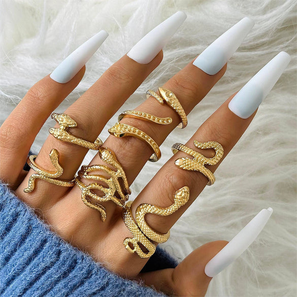 Cool Punk Style Unisex Snake Pattern Ring Set Alloy Electroplated