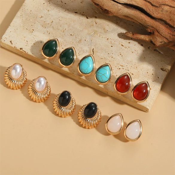 Cool Style Drop Shape Copper Electroplated Women's Turquoise Pearl Earrings