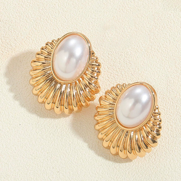 Cool Style Drop Shape Copper Electroplated Women's Turquoise Pearl Earrings