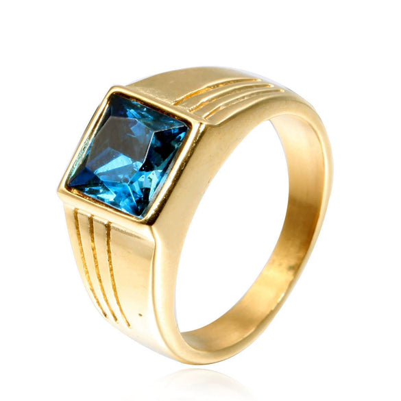 Cool Style Square Black Agate Women's Ring In Titanium Steel With Goldplated And Oiling Treatment