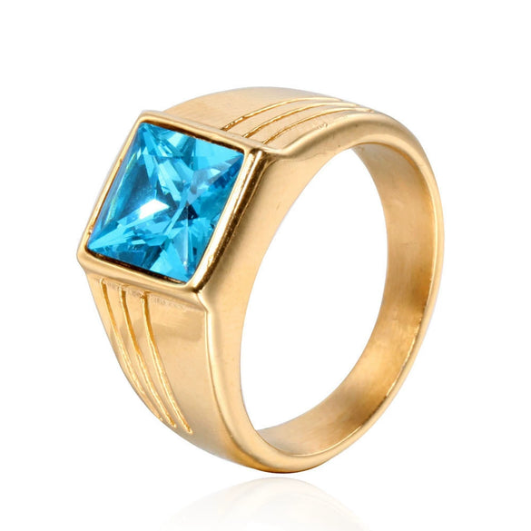 Cool Style Square Black Agate Women's Ring In Titanium Steel With Goldplated And Oiling Treatment