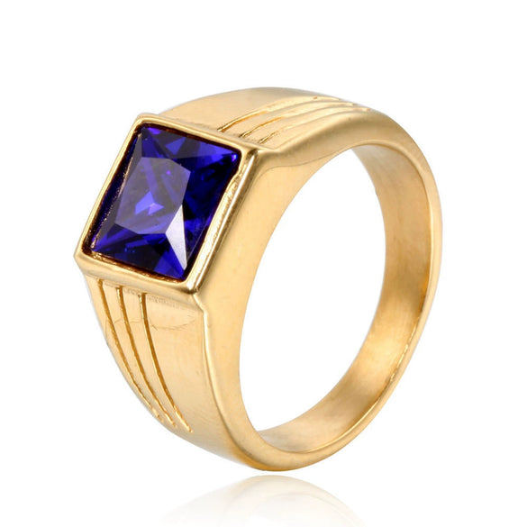 Cool Style Square Black Agate Women's Ring In Titanium Steel With Goldplated And Oiling Treatment