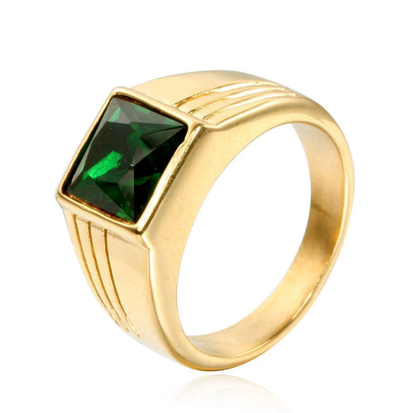 Cool Style Square Black Agate Women's Ring In Titanium Steel With Goldplated And Oiling Treatment