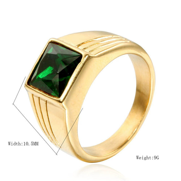 Cool Style Square Black Agate Women's Ring In Titanium Steel With Goldplated And Oiling Treatment