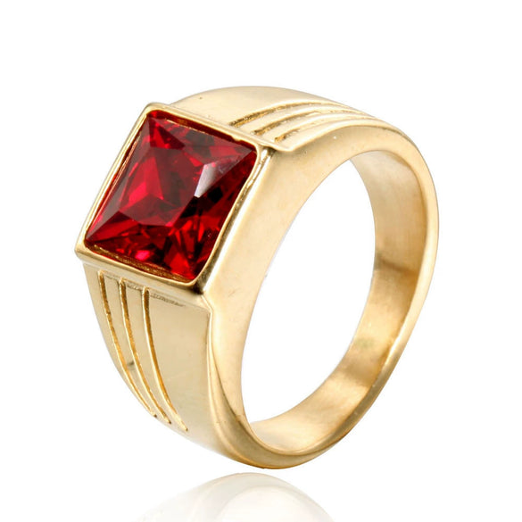 Cool Style Square Black Agate Women's Ring In Titanium Steel With Goldplated And Oiling Treatment