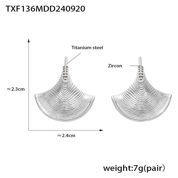 Cool Style Three Dimensional Fan Shells Zircon Pendant Necklace And Earrings Set In Titanium Steel With Electroplating For Women