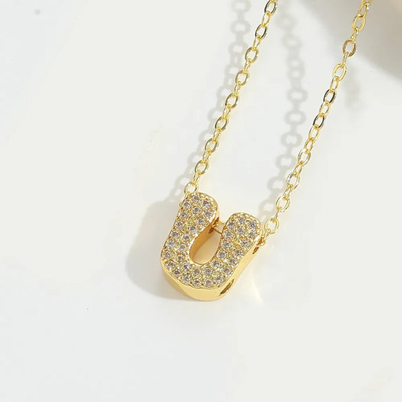 Copper 14K Gold Plated Vintage Style Simple Style Commute Inlay Letter Zircon Pendant Necklace
