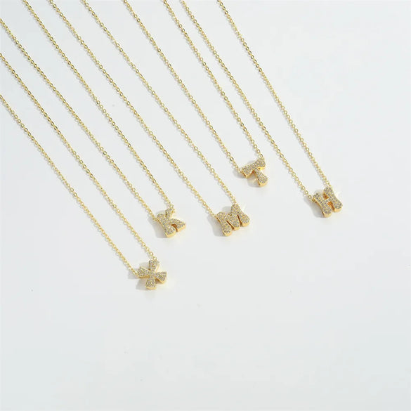 Copper 14K Gold Plated Vintage Style Simple Style Commute Inlay Letter Zircon Pendant Necklace