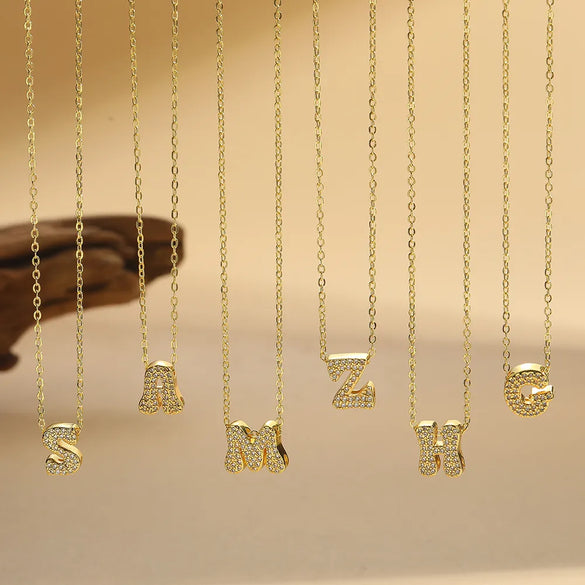 Copper 14K Gold Plated Vintage Style Simple Style Commute Inlay Letter Zircon Pendant Necklace