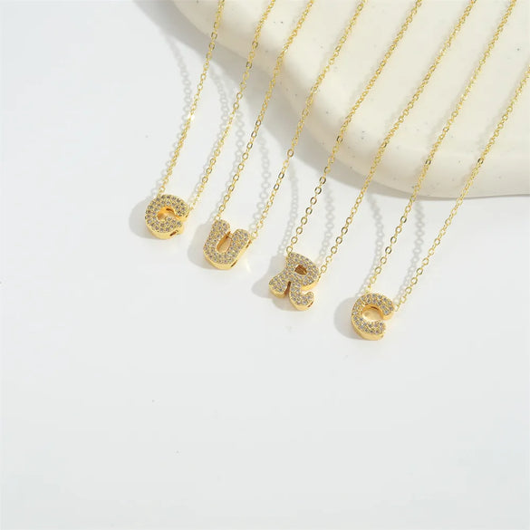 Copper 14K Gold Plated Vintage Style Simple Style Commute Inlay Letter Zircon Pendant Necklace