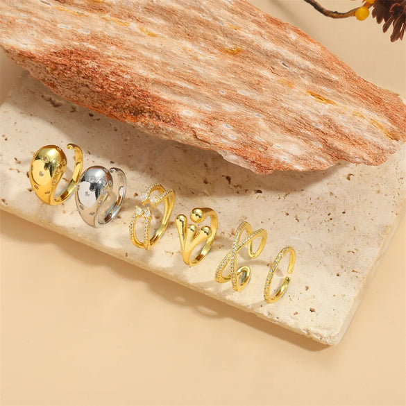 Copper 14K Gold Plated Vintage Style Simple Style Commute Inlay Round Fish Zircon Open Rings