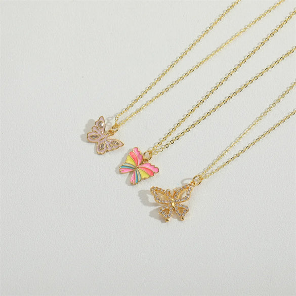 Copper 14K Gold Plated Vintage Style Simple Style Plating Inlay Butterfly Zircon Pendant Necklace