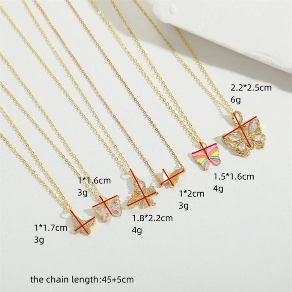 Copper 14K Gold Plated Vintage Style Simple Style Plating Inlay Butterfly Zircon Pendant Necklace