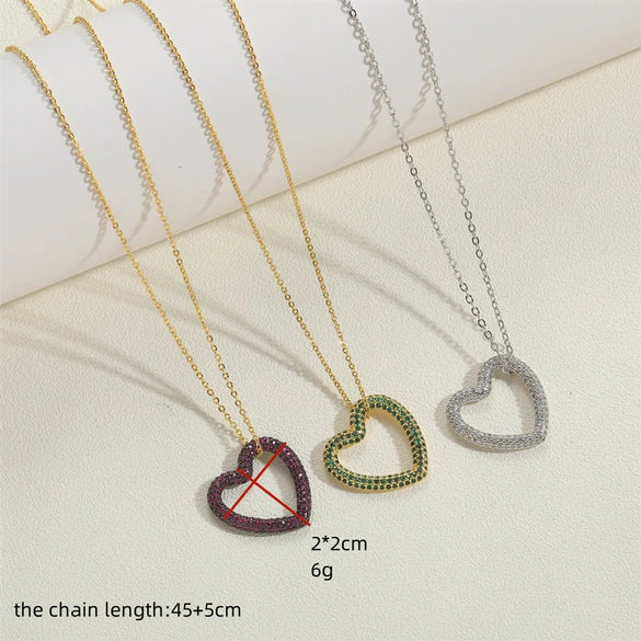 Copper 14K Gold Plated White Gold Plated Vintage Style Heart Shape Inlay Zircon Pendant Necklace