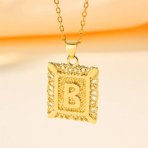 Copper 18K Gold Plated Casual Hollow Out Letter Pendant Necklace