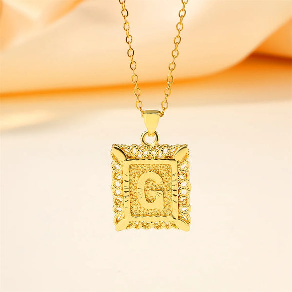 Copper 18K Gold Plated Casual Hollow Out Letter Pendant Necklace