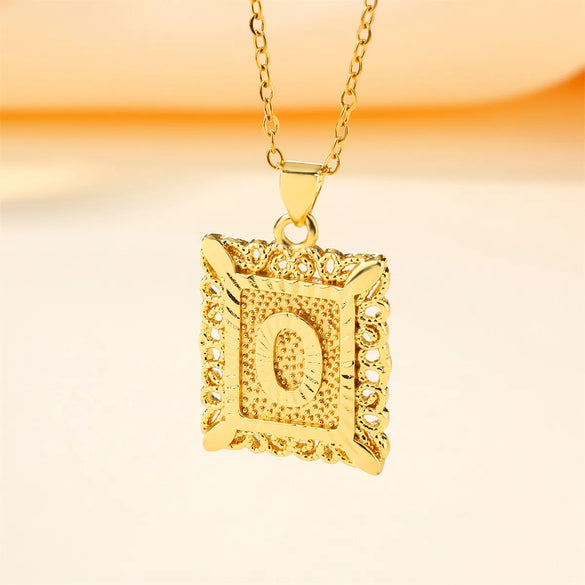 Copper 18K Gold Plated Casual Hollow Out Letter Pendant Necklace