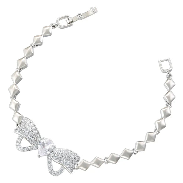 Copper 18K Gold Plated Casual Simple Style Shiny Inlay Bow Knot Zircon Bracelets Necklace