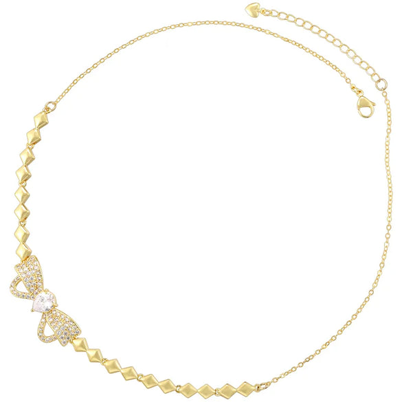 Copper 18K Gold Plated Casual Simple Style Shiny Inlay Bow Knot Zircon Bracelets Necklace