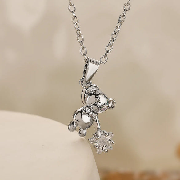 Copper 18K Gold Plated Cute Simple Style Commute Inlay Little Bear Star Zircon Pendant Necklace