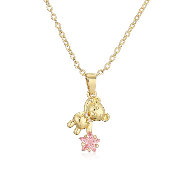 Copper 18K Gold Plated Cute Simple Style Commute Inlay Little Bear Star Zircon Pendant Necklace