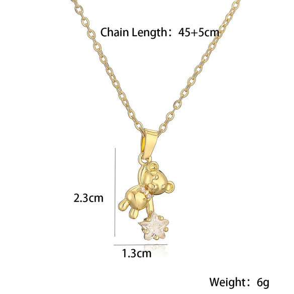 Copper 18K Gold Plated Cute Simple Style Commute Inlay Little Bear Star Zircon Pendant Necklace