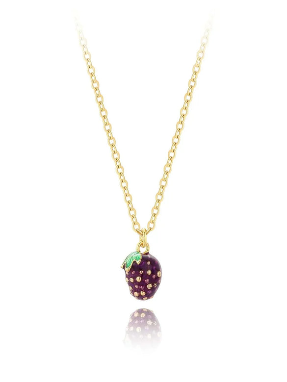 Copper 18K Gold Plated Cute Sweet Grape Watermelon Enamel Pendant Necklace